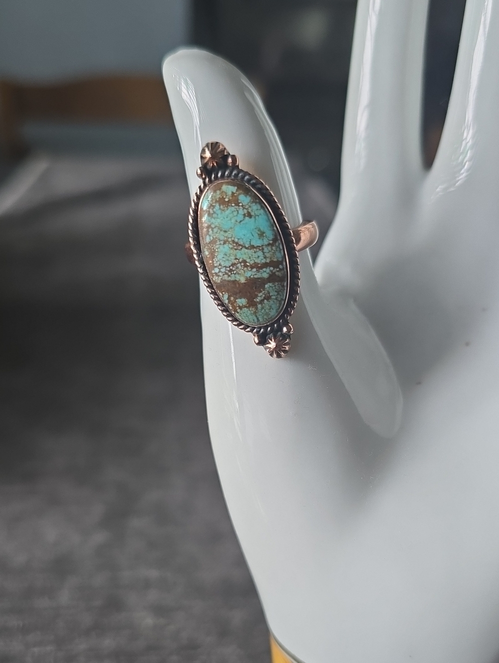 Turquoise Oval Copper Ring~Adjustable